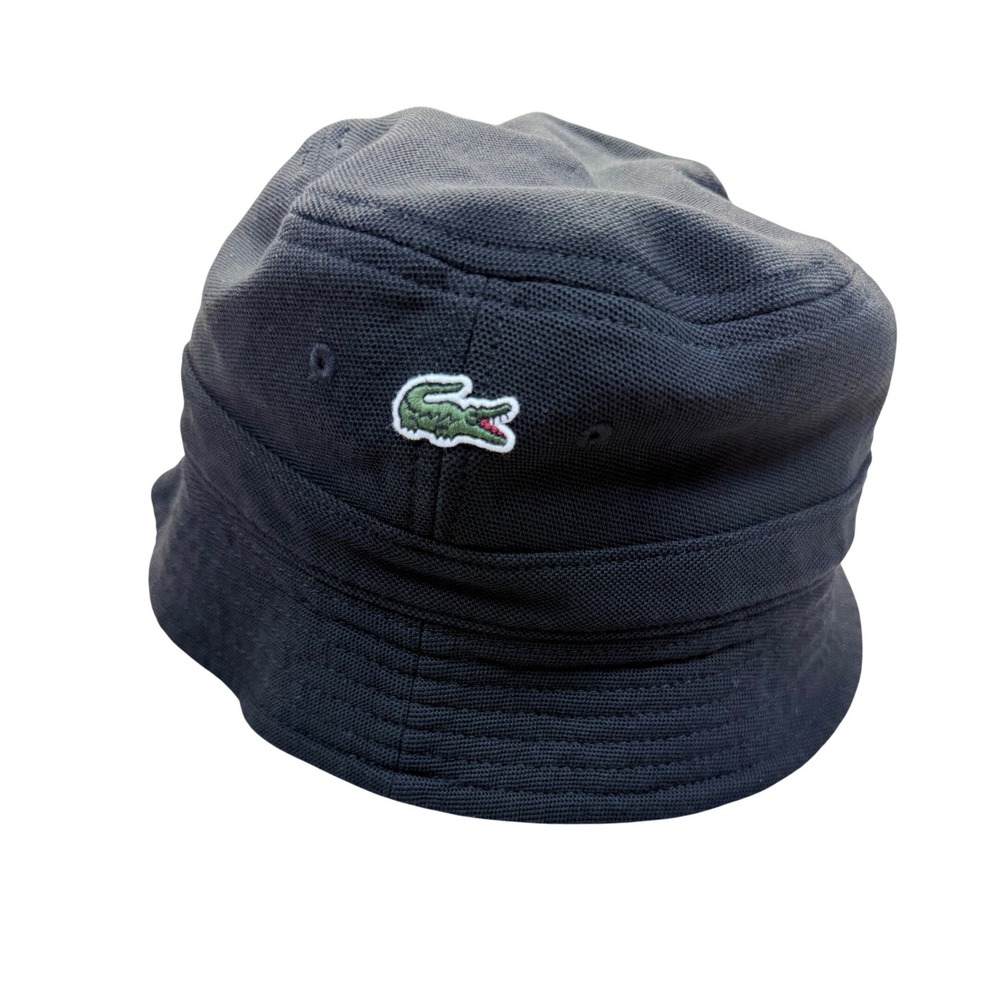 Lacoste Bucket Hat Unisex Sunshade Large Black Cotton Pique Crocodile Logo